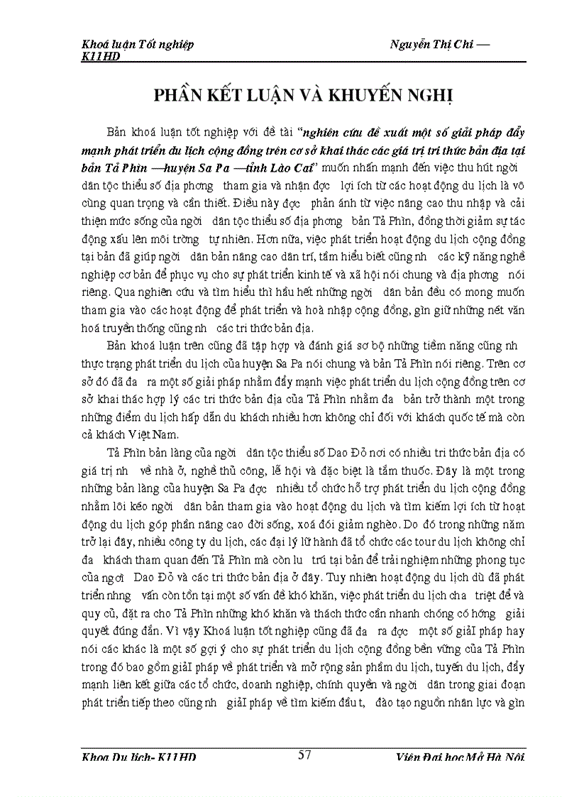 image for page Nghiên cứu đề xuất một số giải pháp đẩy mạnh phát triển du lịch cộng đồng trên cơ sở khai thác các giá trị tri thức bản địa tại bản Tả Phìn huyện Sa Pa tỉnh Lào Cai