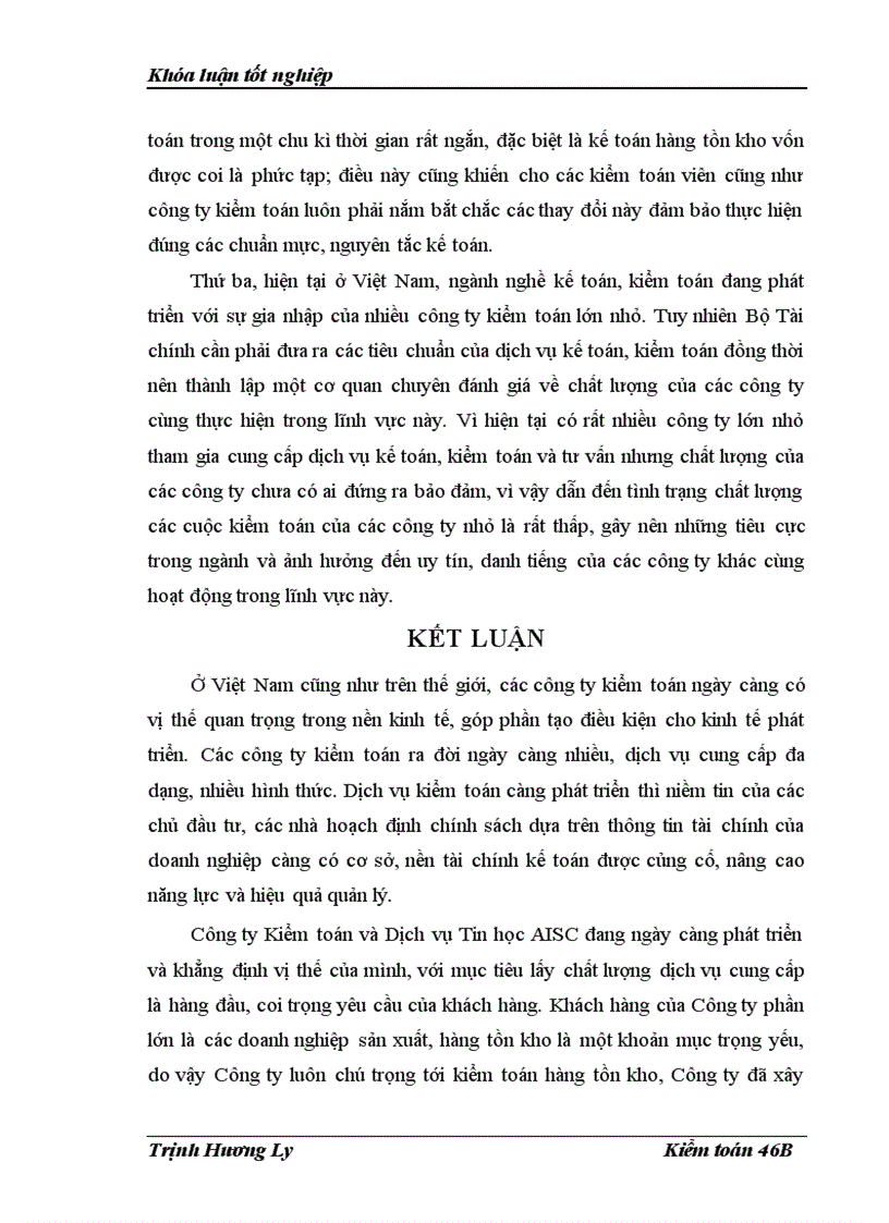 image for page Hoàn thiện kiểm toán hàng tồn kho trong kiểm toán báo cáo tài chính do Công ty Kiểm toán và Dịch vụ Tin học AISC thực hiện