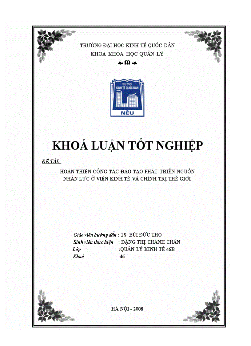 Giải pháp nhằm hoàn thiện công tác đào tạo phát triển nguồn nhân lực ở Viện Kinh tế và Chính trị thế giới