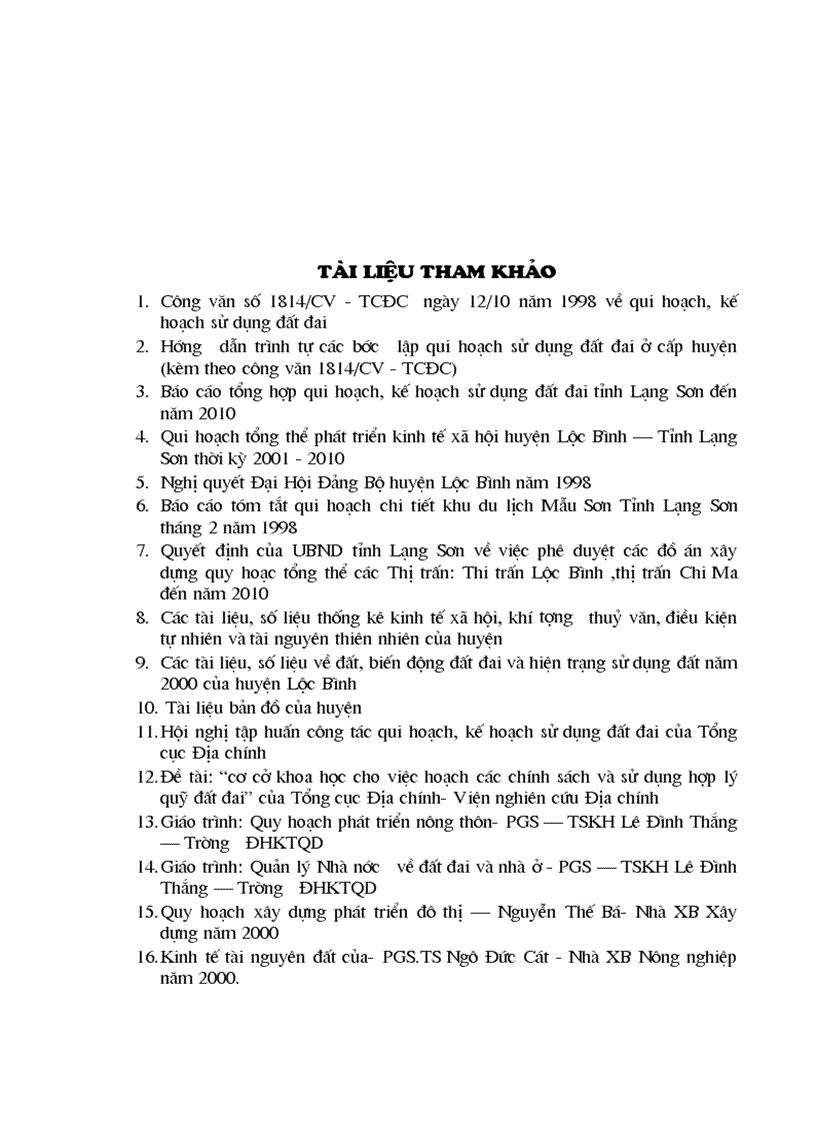 image for page Cơ sở khoa học của quy hoạch sử dụng đất đai huyện Lộc Bình Tỉnh Lạng Sơn thời kỳ 2001 2010