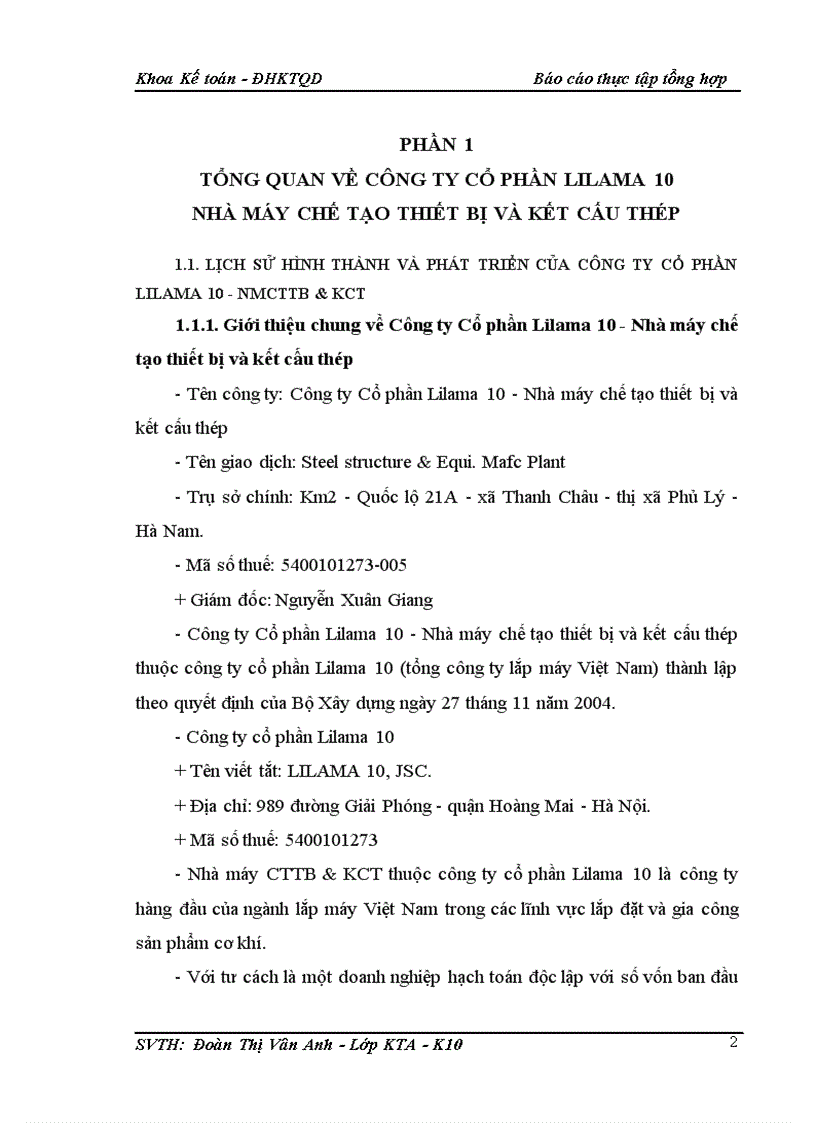 image for page Đánh giá về tình hình tổ chức hạch toán kế toán tại Công ty Cổ phần Lilama 10 Nhà máy chế tạo thiết bị và kết cấu thép