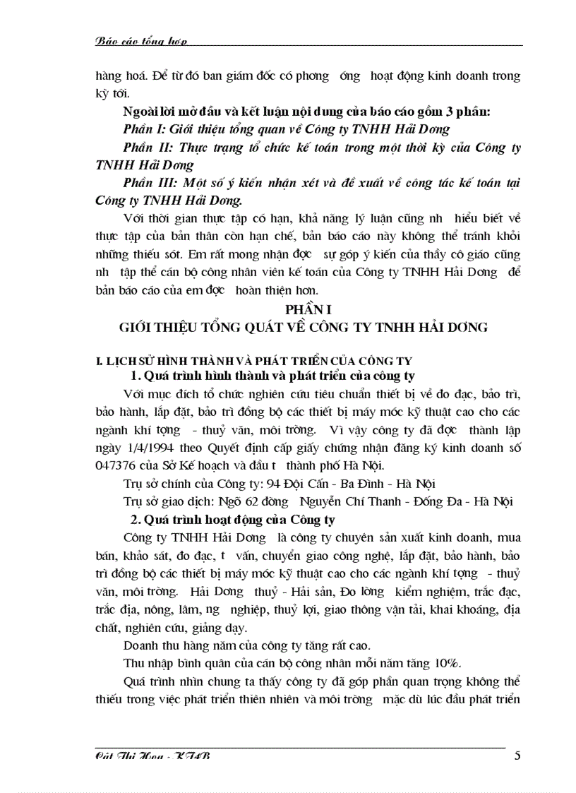 image for page Một số ý kiến nhận xét và đề xuất về công tác kế toán tại Công ty TNHH Hải Dương