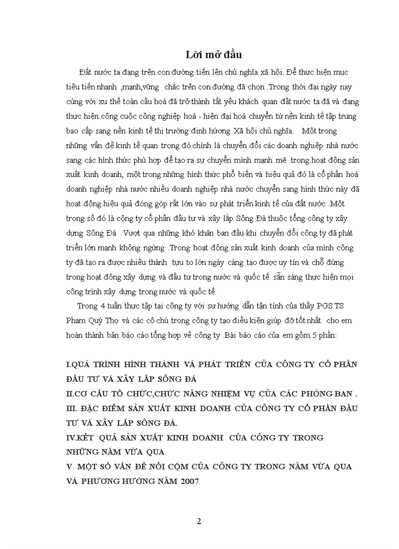 image for page Báo cáo thực tập tại Công ty cổ phần đầu tư và xây lắp Sông Đà