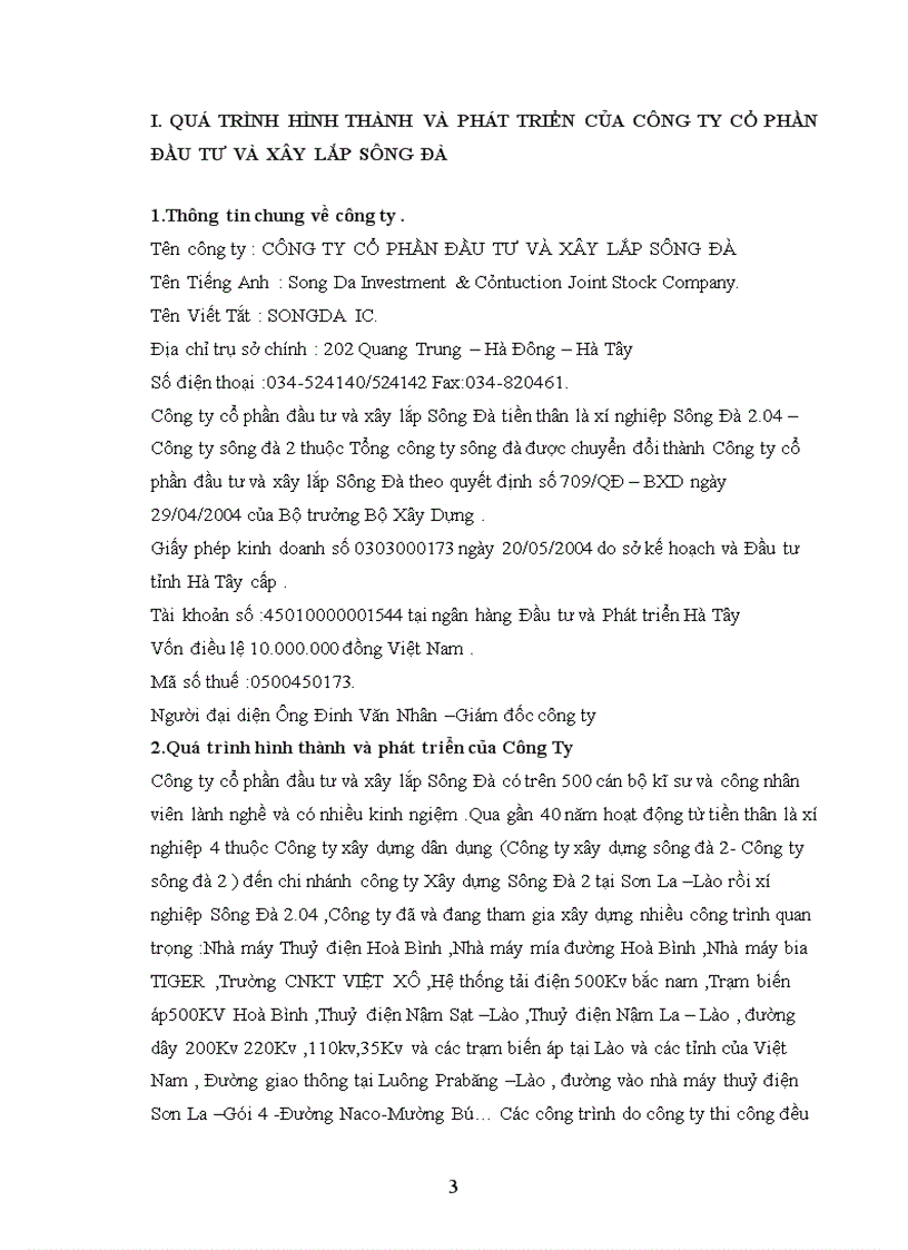 image for page Báo cáo thực tập tại Công ty cổ phần đầu tư và xây lắp Sông Đà