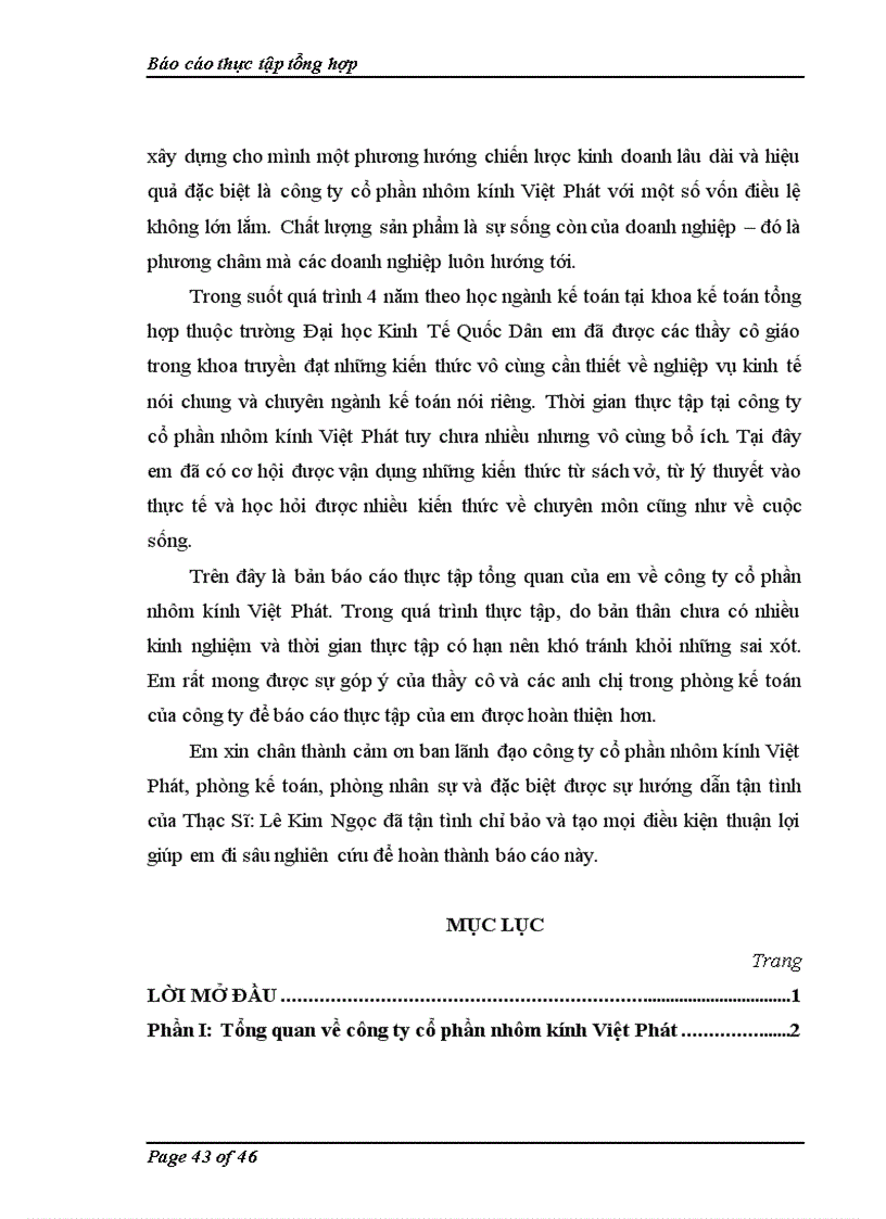 image for page Nhận xét đánh gái về công tác tổ chức kế toán tại công ty cố phần nhôm kính Việt Phát