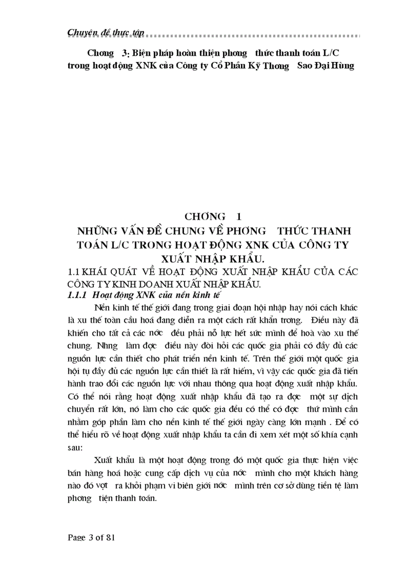 Biện pháp hoàn thiện phương thức thanh toán L C trong hoạt động XNK của Công ty Cổ Phần Kỹ Thương Sao Đại Hùng