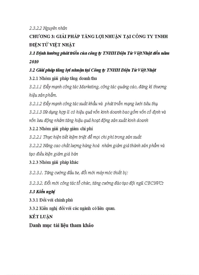 Giải pháp tăng lợi nhuận tại công ty tnhh điện tử việt nhật 1