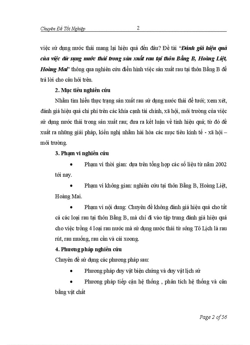 image for page Đánh giá hiệu quả của việc sử dụng nước thải từ sông Tô Lịch trong sản xuất rau tại thôn Bằng B Hoàng Liệt Hoàng Mai