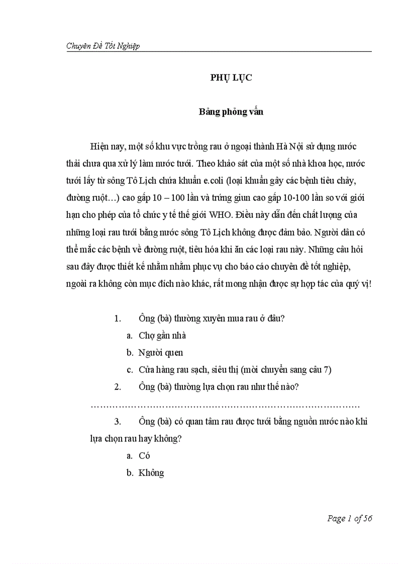 image for page Đánh giá hiệu quả của việc sử dụng nước thải từ sông Tô Lịch trong sản xuất rau tại thôn Bằng B Hoàng Liệt Hoàng Mai