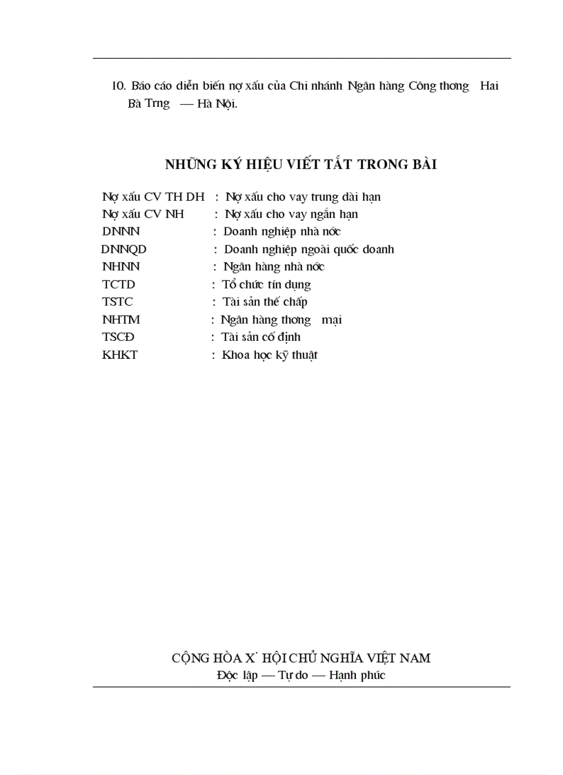 image for page Một số giải pháp và kiến nghị nhằm hoàn thiện công tác xử lý nợ xấu tại Chi nhánh Ngân hàng Công thương Hai Bà Trưng Hà Nội