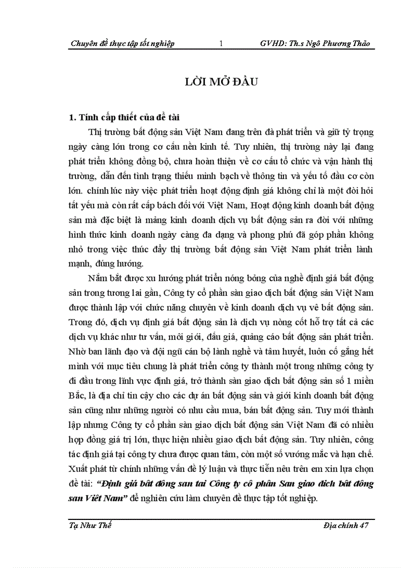image for page Định giá bất động sản tại Công ty cổ phần Sàn giao dịch bất động sản Việt Nam