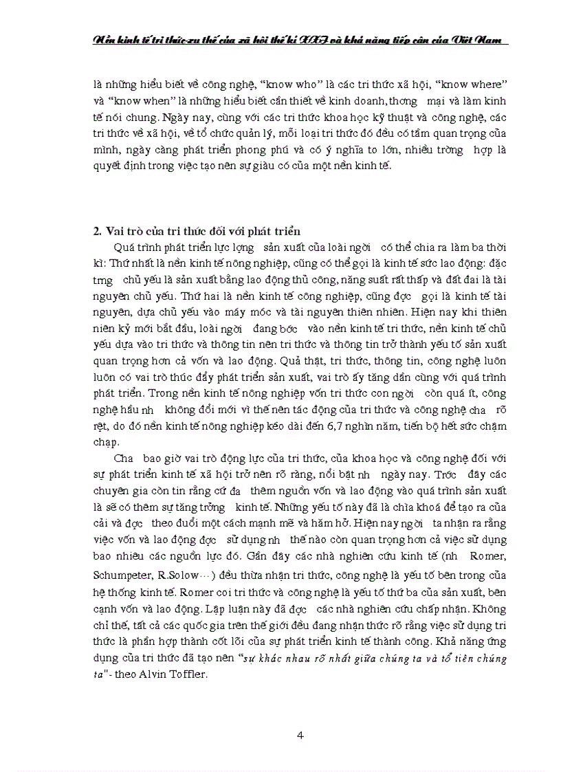 Nền kinh tế tri thức xu thế mới của xã hội thế kỉ XXI và khả năng tiếp cận của Việt Nam