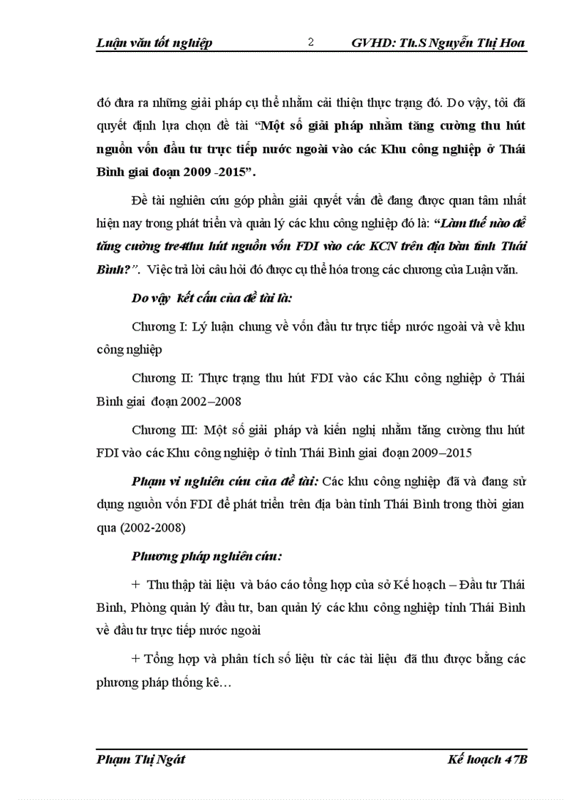 Một số giải pháp nhằm tăng cường thu hút nguồn vốn đầu tư trực tiếp nước ngoài vào các Khu công nghiệp ở Thái Bình giai đoạn 2009 2015