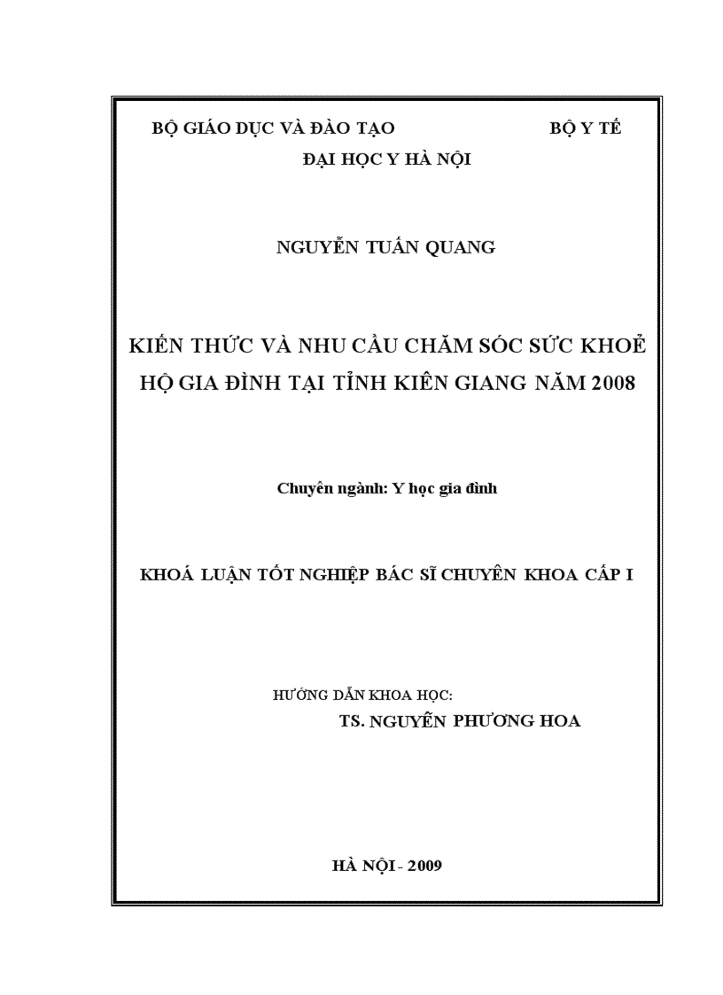 image for page Kiến thức và nhu cầu chăm sóc sức khoẻ hộ gia đình tại tỉnh Kiên Giang năm 2008