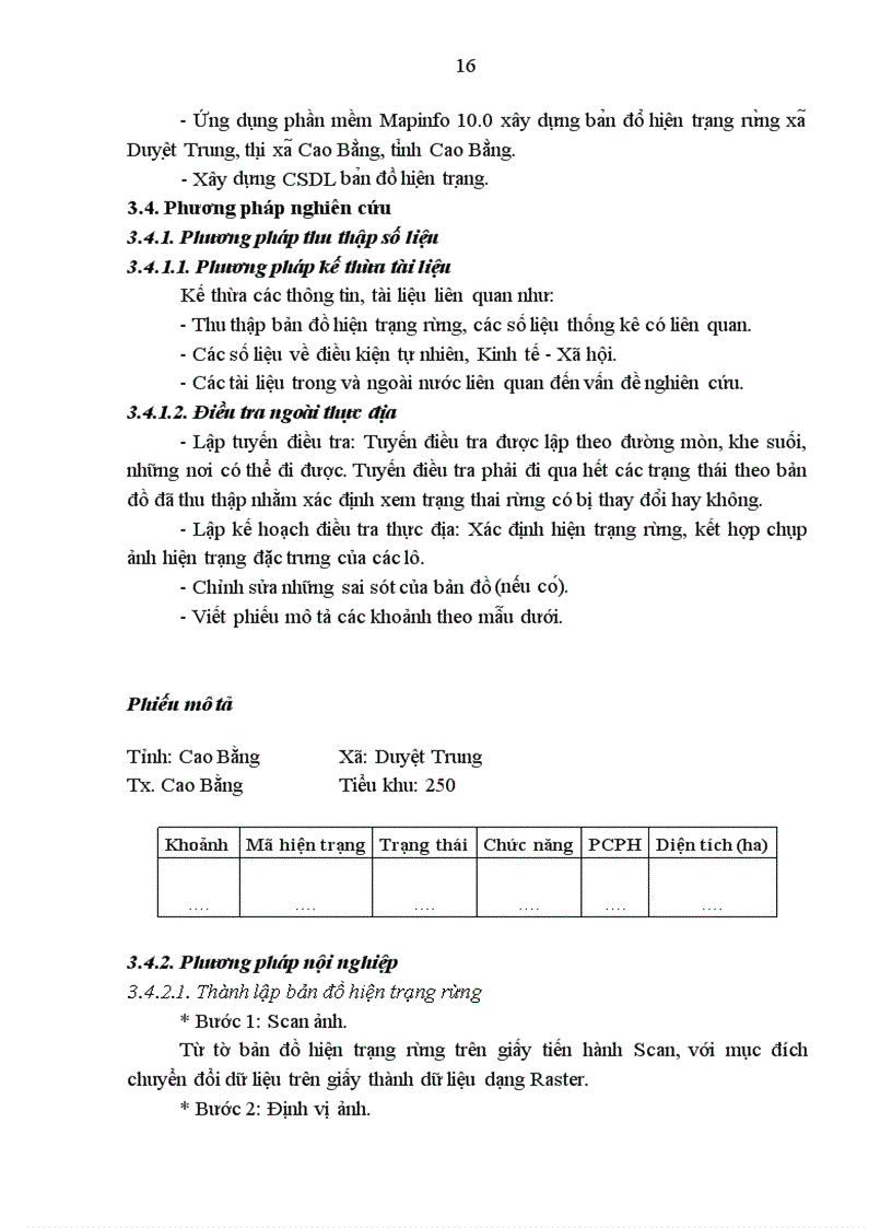 image for page Ứng dụng phần mềm Mapinfo 10 0 xây dựng cơ sơ dữ liệu bản đồ hiện trạng rừng năm 2010 tại xã Duyệt Trung thị xã Cao Bằng tỉnh Cao Bằng