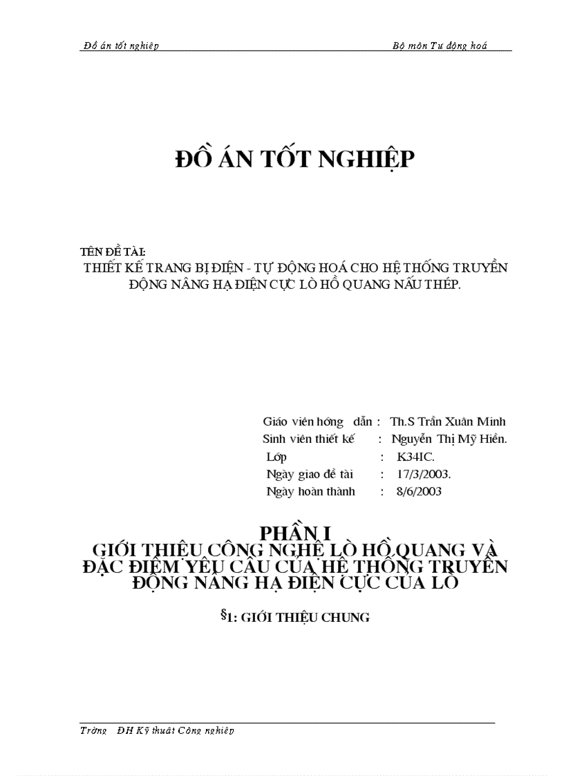 image for page Thiết kế trang bị điện Tự động hoá cho hệ thống truyền động nâng hạ điện cực lò hồ quang nấu th