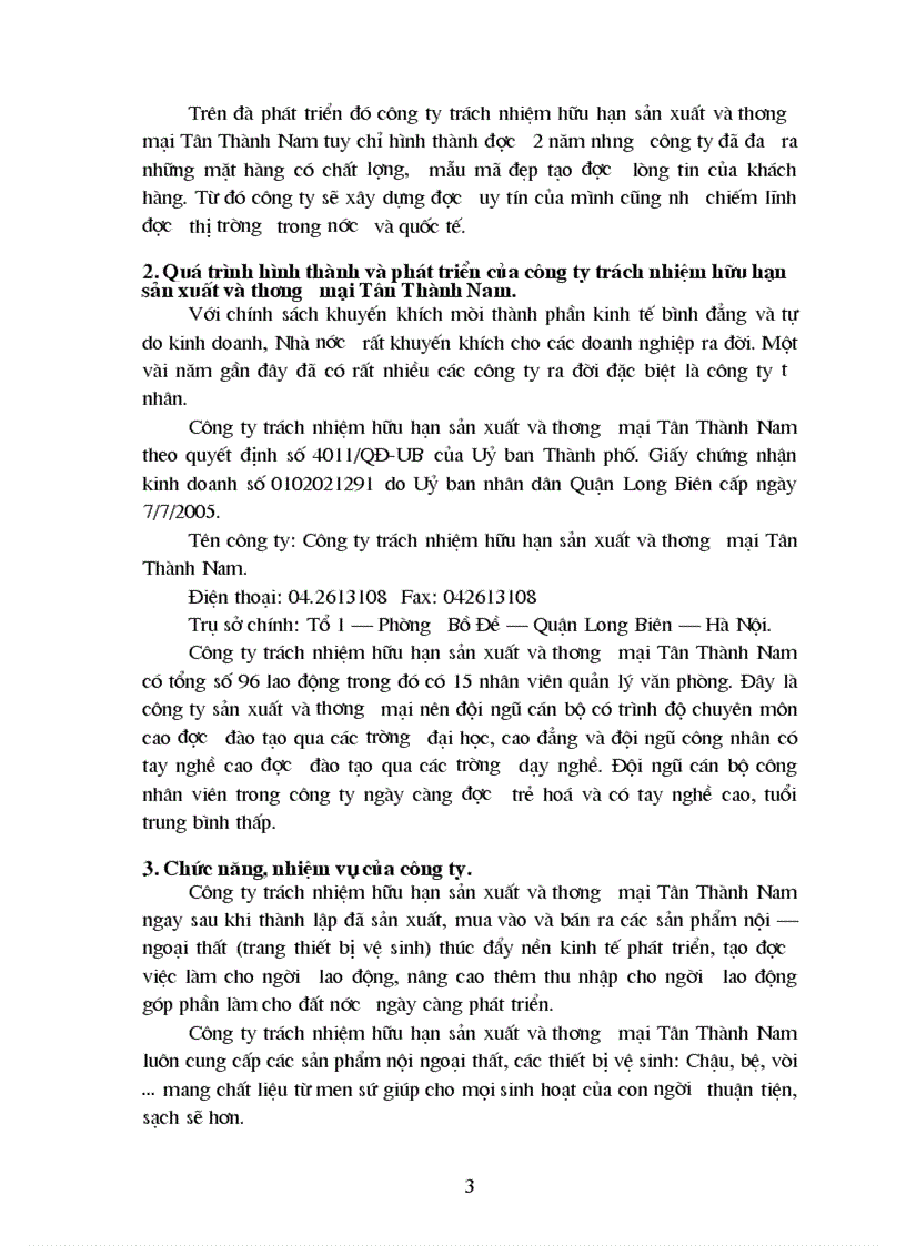 Báo cáo thực tập tại công ty trách nhiệm hữu hạn sản xuất và thương mại Tân Thành Nam 1