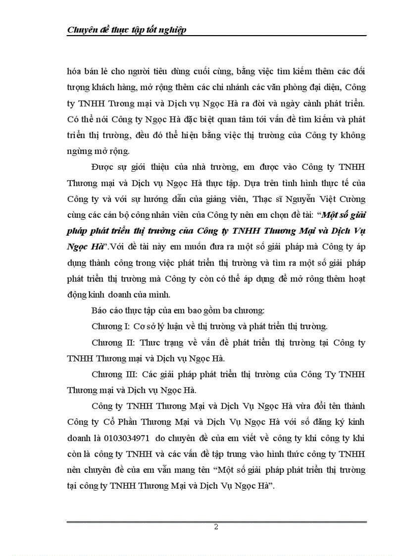 Một số giải pháp phát triển thị trường của Công ty TNHH Thương Mại và Dịch Vụ Ngọc Hà