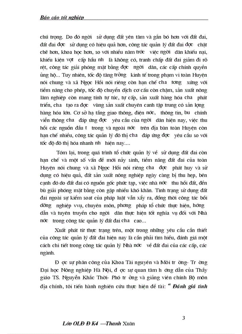 Đánh giá tình hình quản lý đất đai giai đoạn 2003 2008 của xã Ngọc Hồi huyện Thanh Trì Thành phố Hà Nội