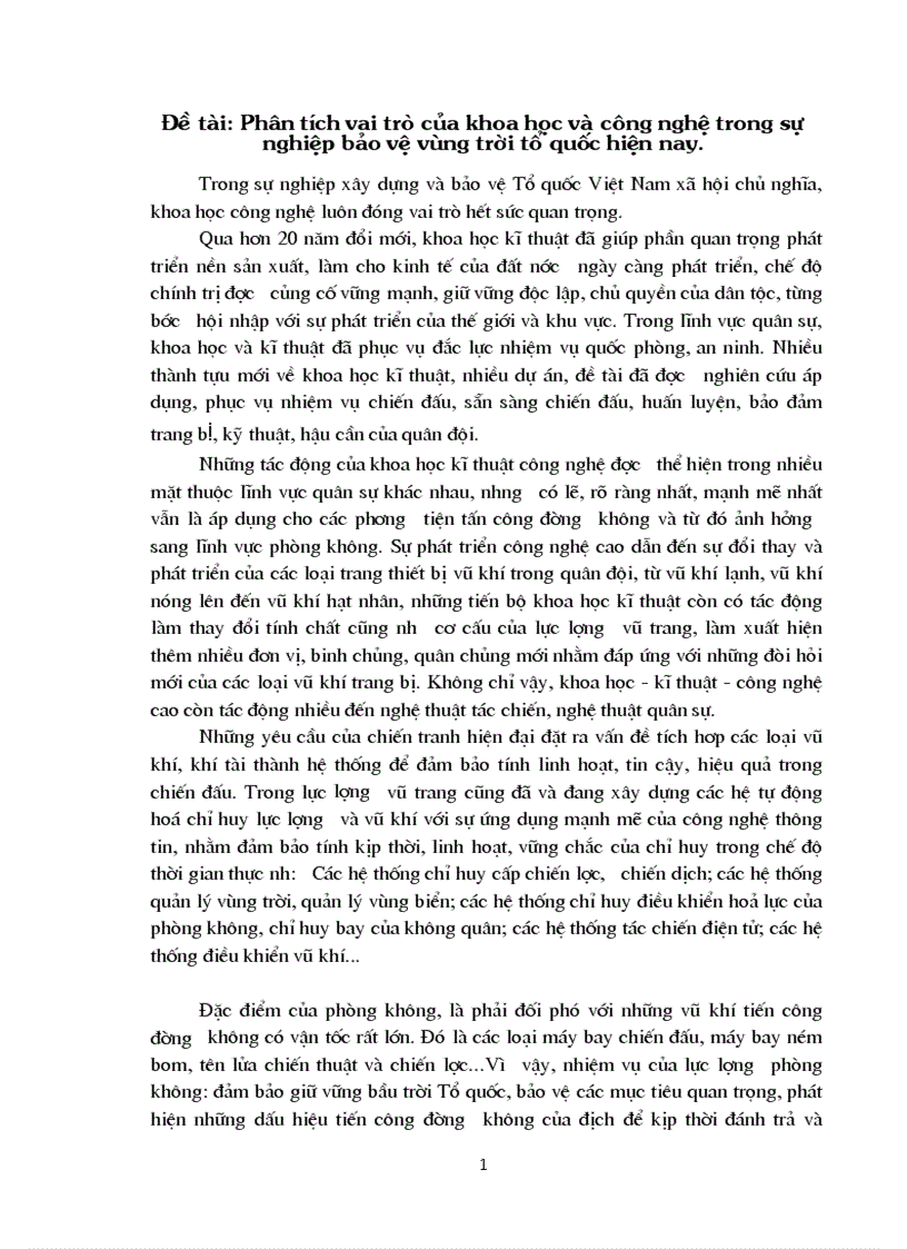 image for page Phân tích vai trò của khoa học và công nghệ trong sự nghiệp bảo vệ vùng trời tổ quốc hiện nay