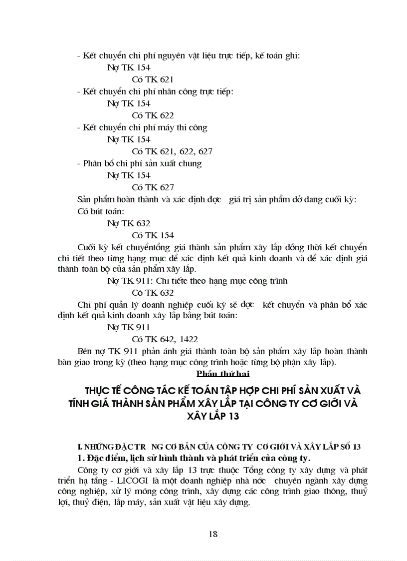 image for page Tổ chức hạch toán tập hợp chi phí sản xuất và tính giá thành sản phẩm xây lắp tại công ty cơ giới và xây lắp 13 1