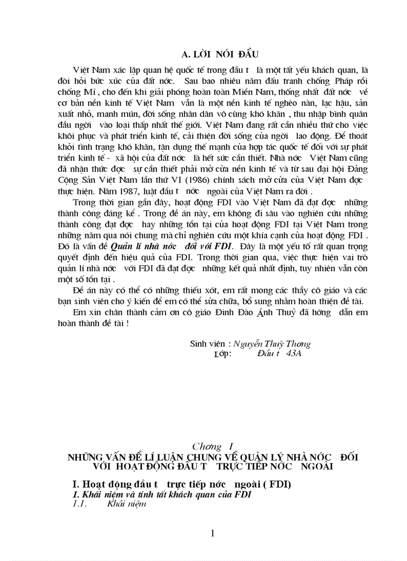 Vấn đề quản lý nhà nước đối với FDI