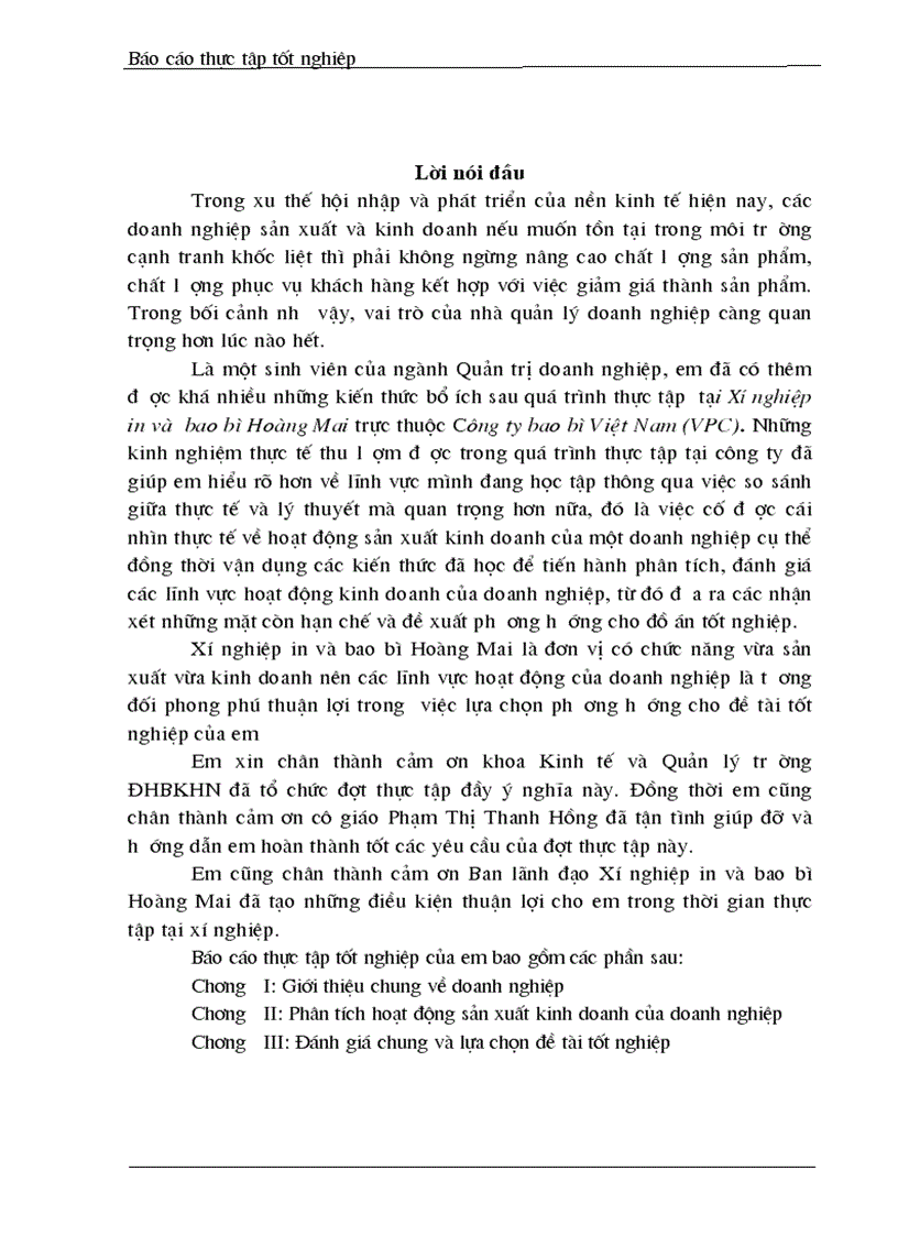 image for page Báo cáo thực tập tốt nghiệp tại Xí nghiệp in và bao bì Hoàng Mai