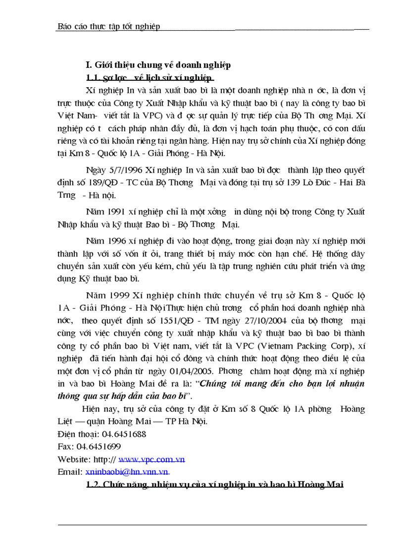 image for page Báo cáo thực tập tốt nghiệp tại Xí nghiệp in và bao bì Hoàng Mai