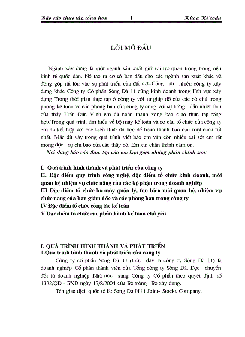 Báo cáo thực tập tại Công ty cổ phần Sông Đà 1