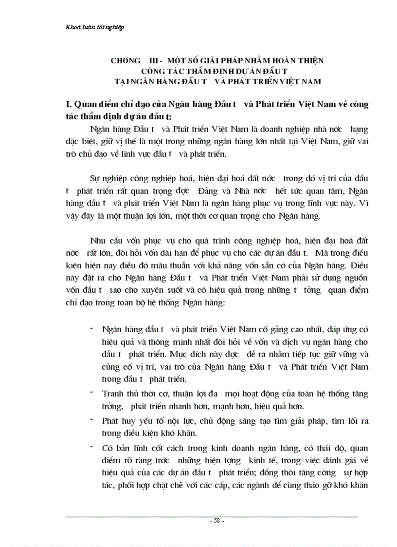 Một số giải pháp nhằm hoàn thiện công tác thẩm định dự án đầu tư tại ngân hàng đầu tư và phát triển Việt Nam 1
