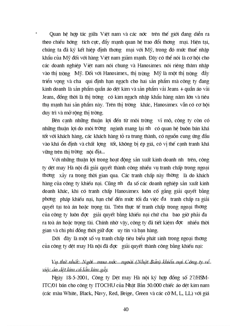 image for page Giải quyết các tranh chấp trong ngoại thương và thực tiễn giải quyết tranh chấp tại Công ty dệt may Hà nội