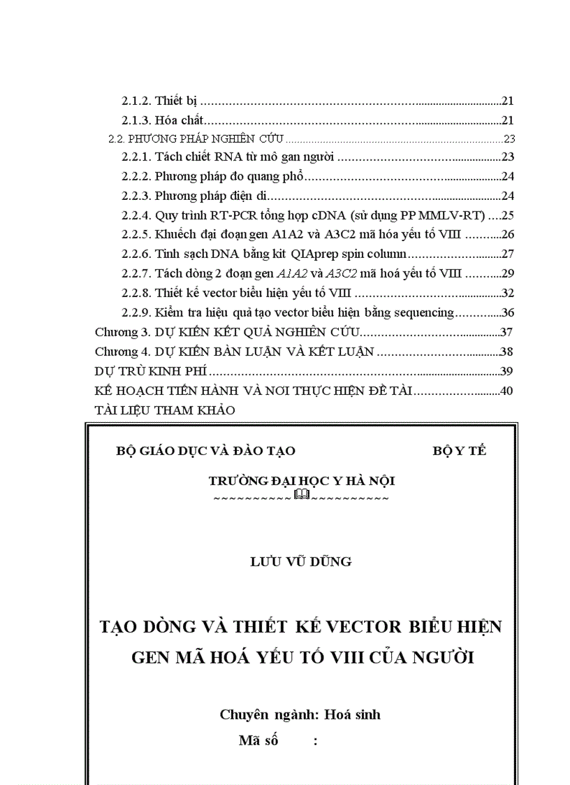 image for page Tạo dòng và thiết kế vector biểu hiện gen mã hóa yếu tố VIII của người