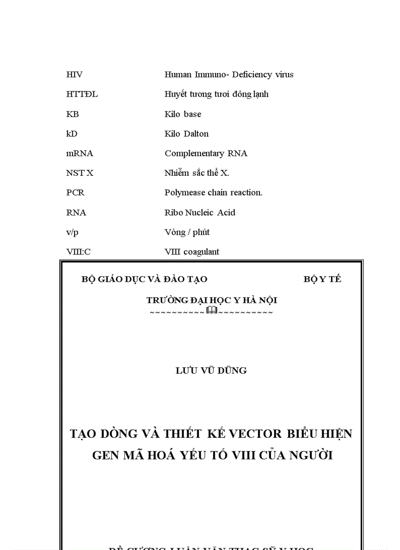 image for page Tạo dòng và thiết kế vector biểu hiện gen mã hóa yếu tố VIII của người