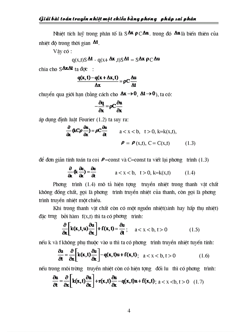 Giải bài toán truyền nhiệt một chiều bằng phương pháp sai phân