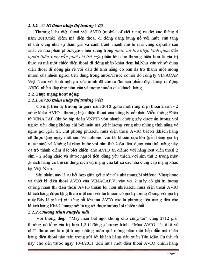Lập kế hoạch thâm nhập thị trường trong nước cho điện thoại di động AVIO Hà Nội