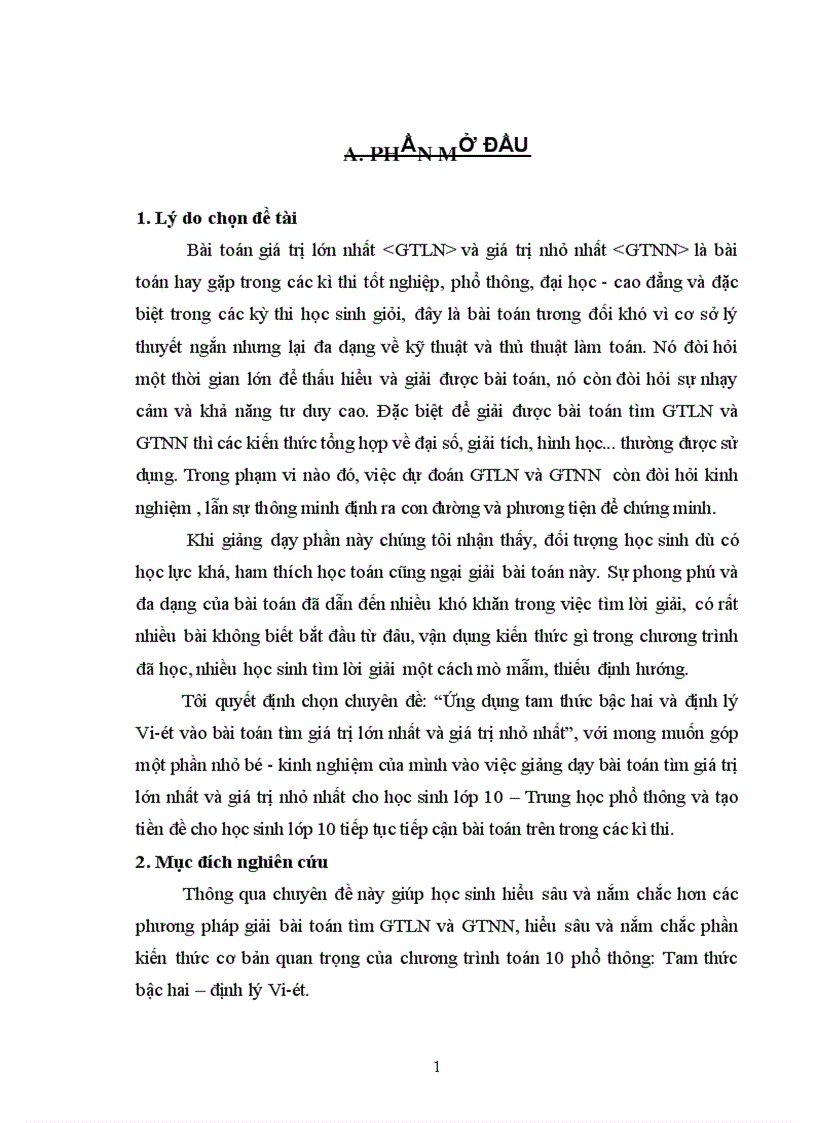 image for page Ứng dụng tam thức bậc hai và định lý Vi ét vào bài toán tìm giá trị lớn nhất và giá trị nhỏ nhất