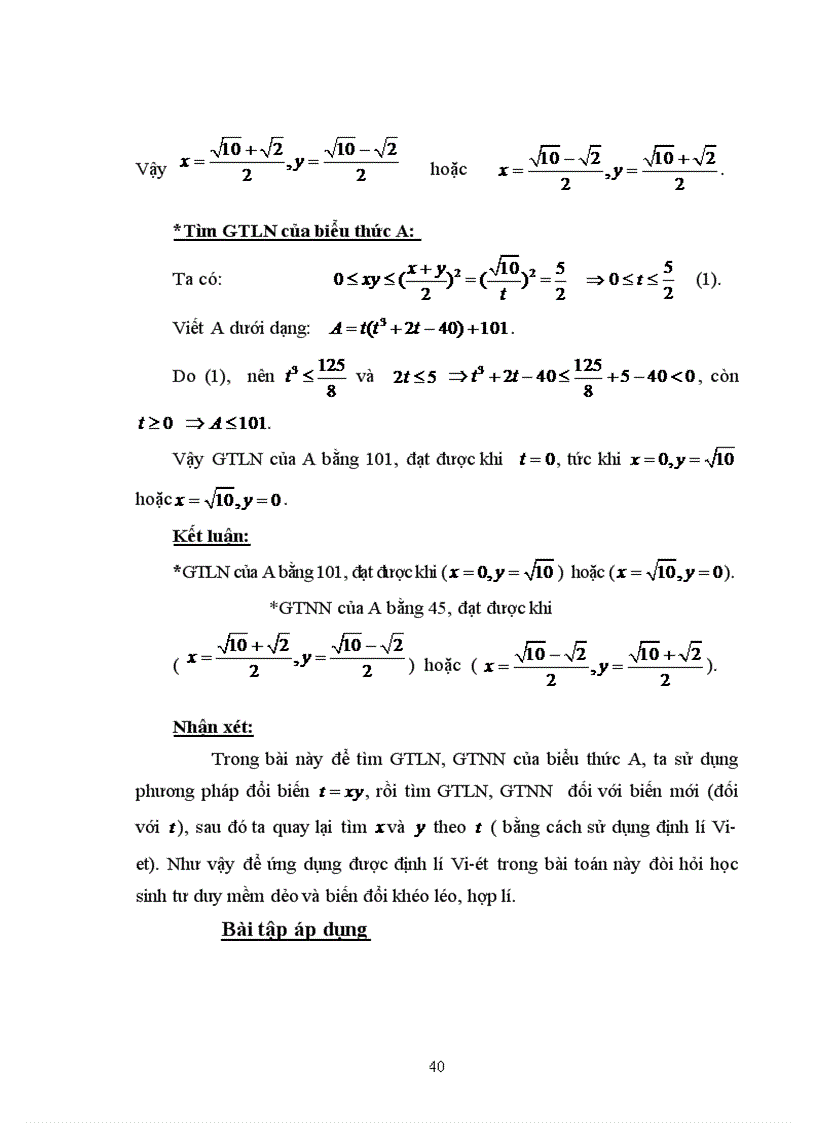 image for page Ứng dụng tam thức bậc hai và định lý Vi ét vào bài toán tìm giá trị lớn nhất và giá trị nhỏ nhất