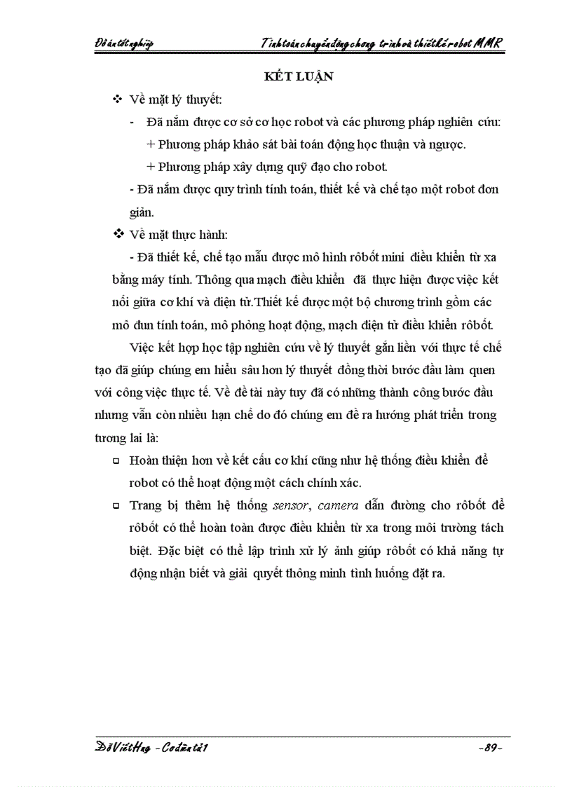 image for page Tính toán chuyển động chương trình và thiết kế robot MMR