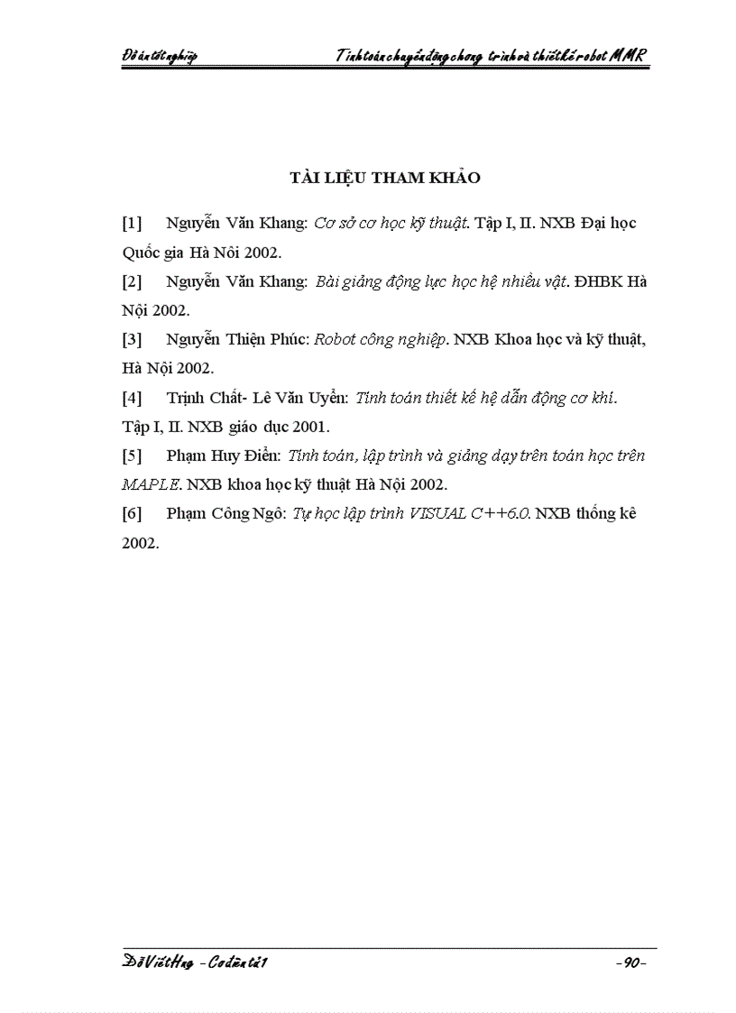 image for page Tính toán chuyển động chương trình và thiết kế robot MMR
