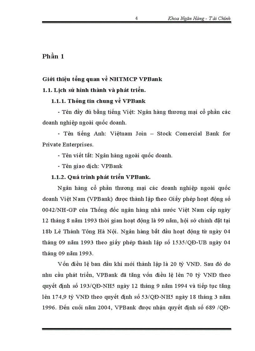 Tình hình hoạt động của VPBank chi nhánh Thanh Xuân 1