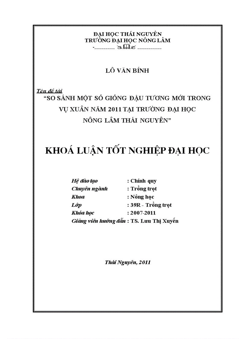 image for page So sánh một số giống đậu tương mới trong vụ xuân năm 2011 tại trường Đại học Nông Lâm Thái Nguyên