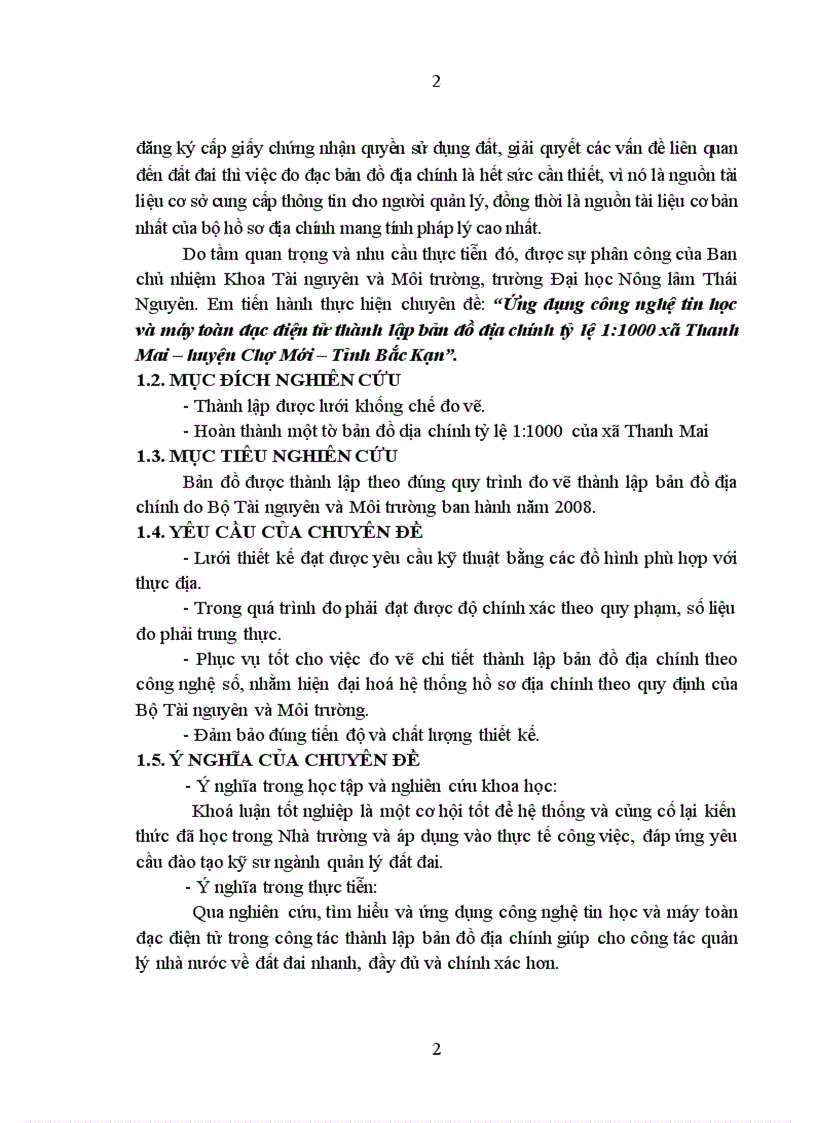 image for page Ứng dụng công nghệ tin học và máy toàn đạc điện tử thành lập bản đồ địa chính tỷ lệ 1 1000 xã Thanh Mai huyện Chợ Mới Tỉnh Bắc Kạn