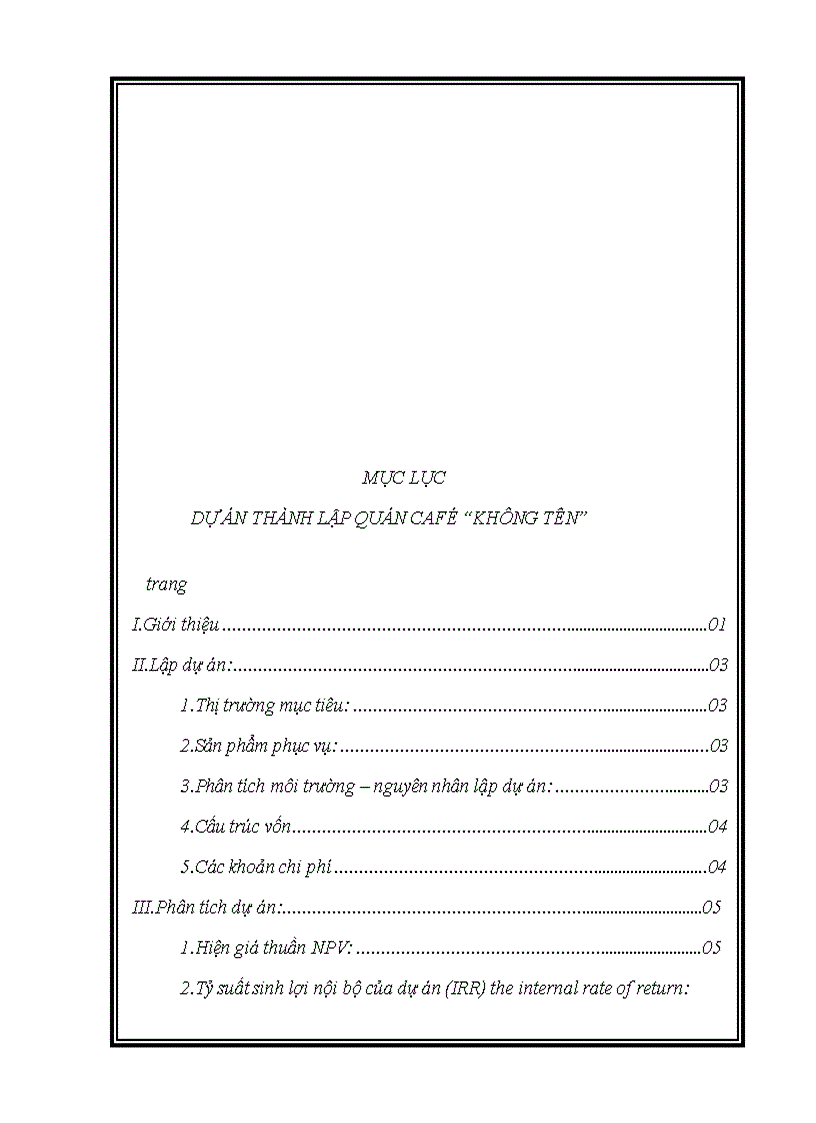 image for page Dự án thành lập quán Cafe