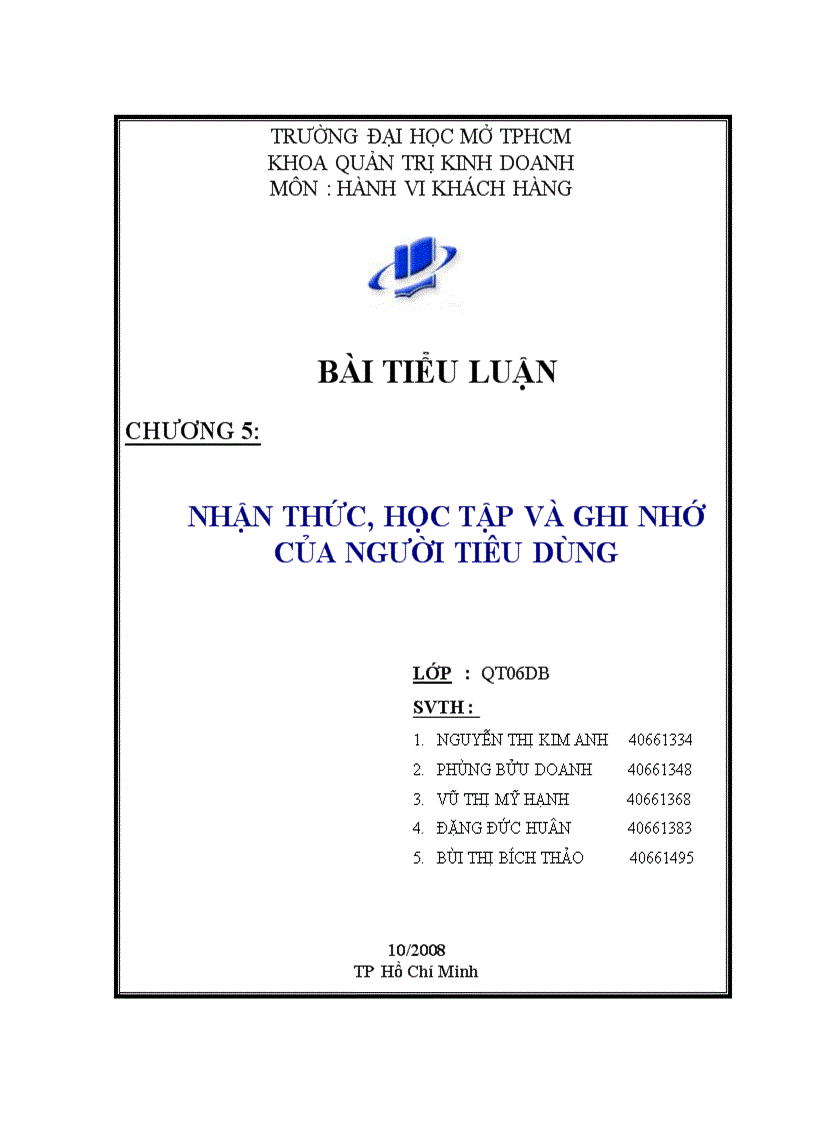 Nhận thức học tập và ghi nhớ của người tiêu dùng