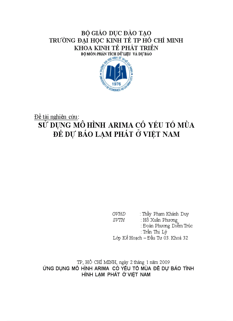 tailieuXANH  Bài giảng Sử dụng mô hình Arima trong dự báo chuỗi thời gian   Cao Hào Thi