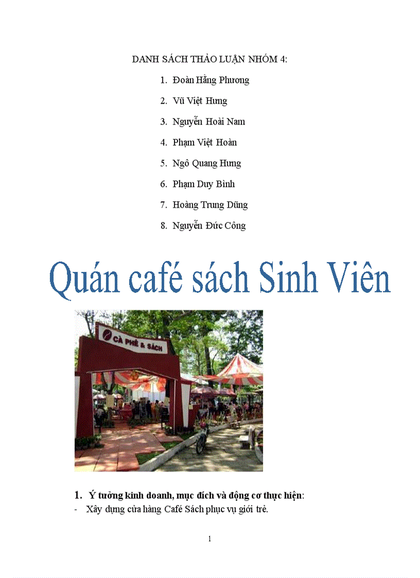 Dự án quán cafe sách sinh viên