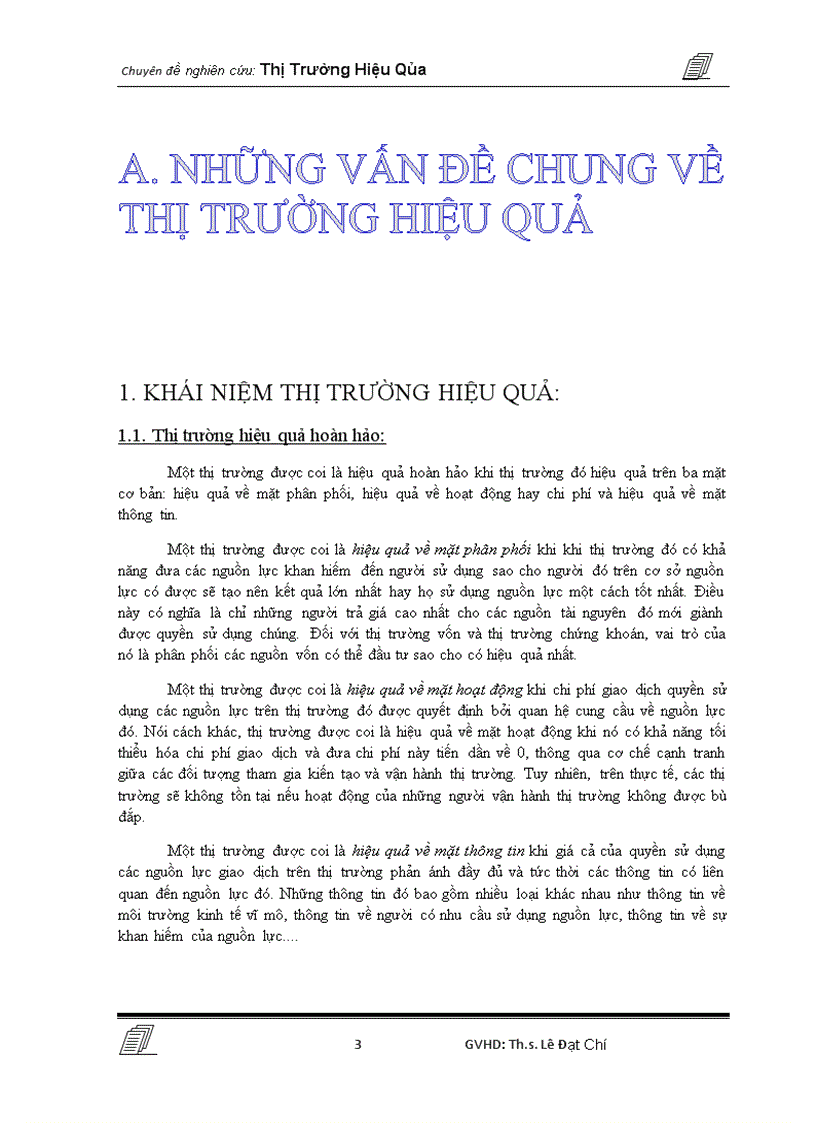 Những vấn đề chung về thị trường hiệu quả và liên hệ thực tiễn thị trường chứng khoán ở Việt Nam