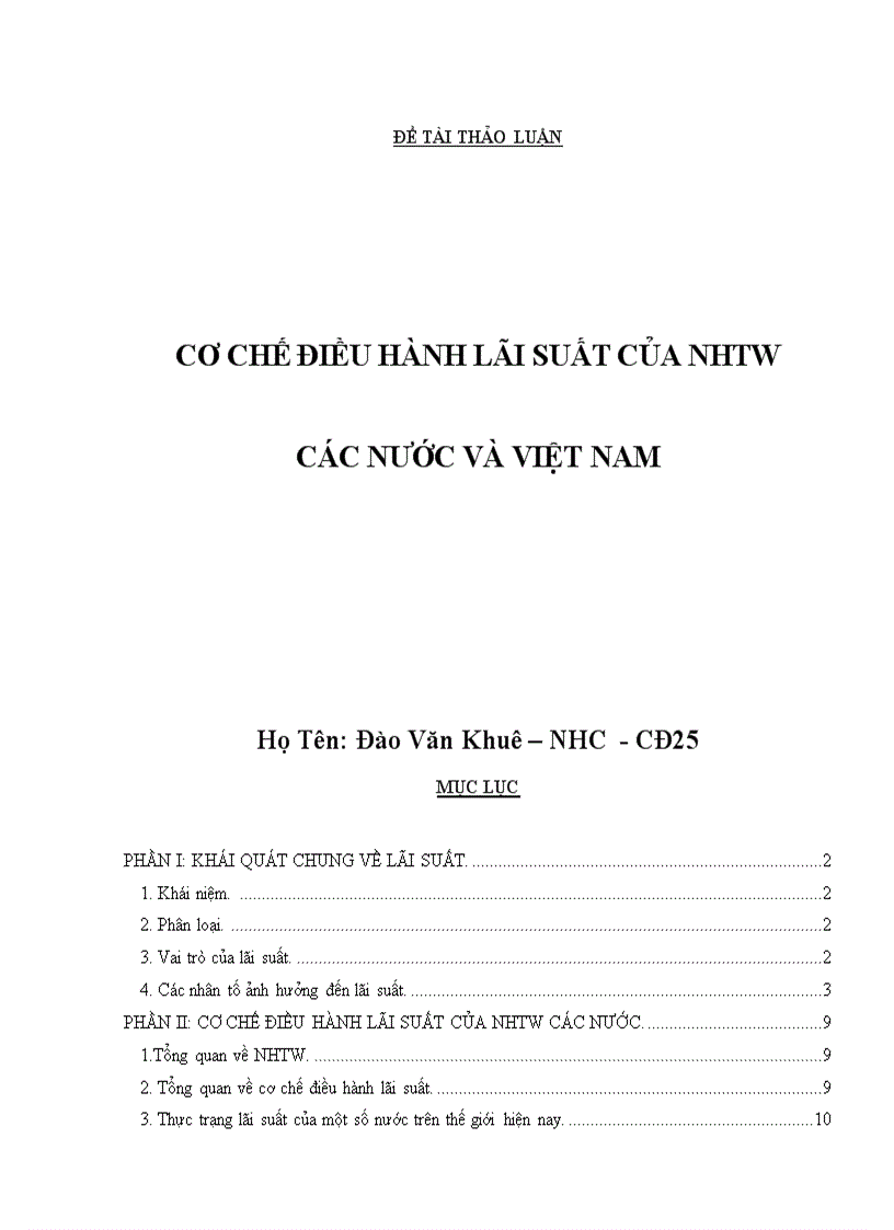 Cơ chế điều hành lãi suất của NHTW các nước và Việt Nam 1