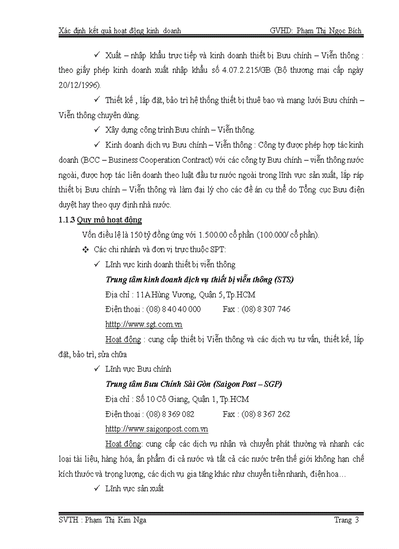Kế toán xác định kết quả kinh doanh tại công ty cổ phần dịch vụ bưu chính viễn thông sài gòn trung tâm điện thoại spt stc