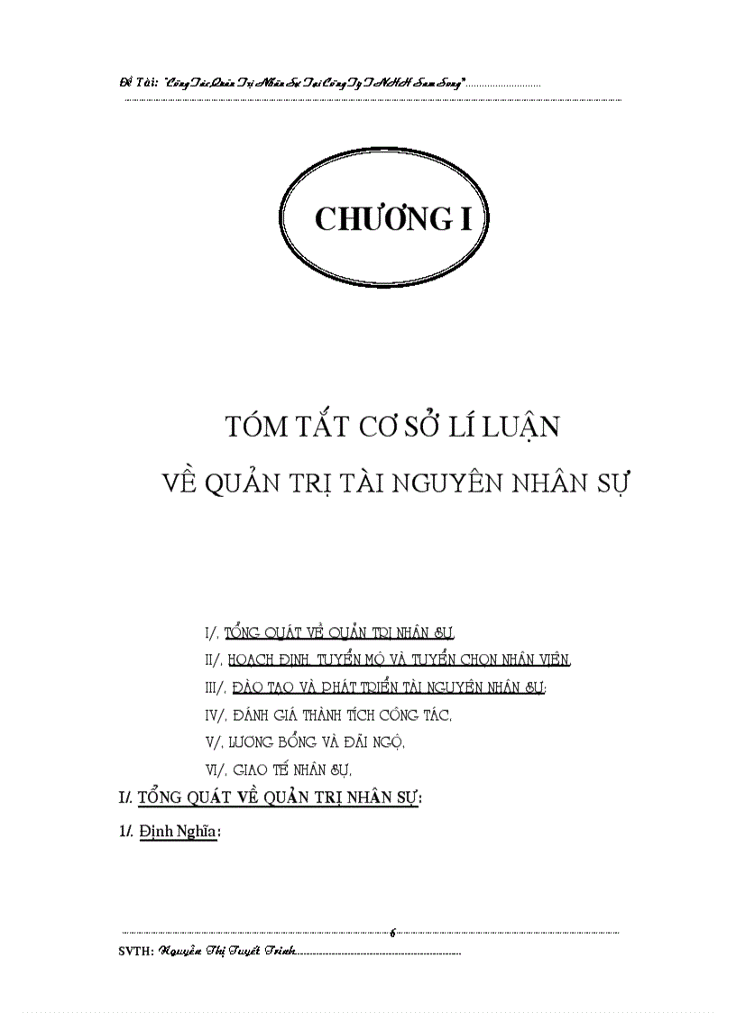 Công Tác Quản Trị Nhân Sự Của Công Ty TNHH Sam Song